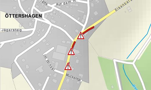 Bauarbeiten auf der K 32 in Öttershagen - Bild: OpenStreetMap