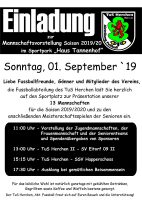 Einladung des TuS Herchen 1922 e.V. zum Saisonauftakt 2019/2020 im Sportpark „Haus Tannenhof“ – 13 Teams 1 Verein –