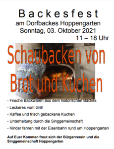 Singgemeinschaft MGV Sängerkreis Hoppengarten und Bürgerverein Hoppengarten laden zum Backesfest nach Hoppengarten