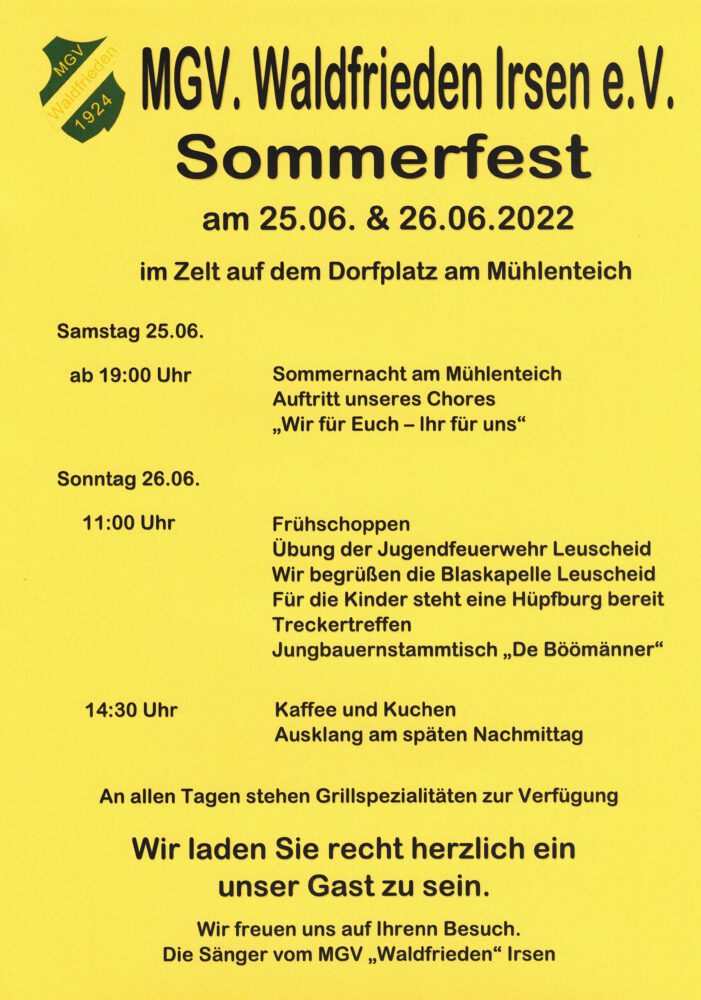 Sommerfest in Irsen am 25. und 26. Juni 2022