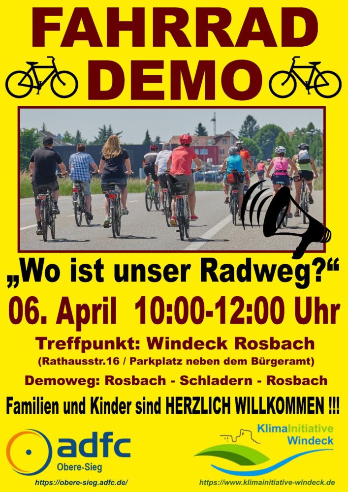 WO IST UNSER RADWEG? Fahrrad-Demonstration für eine bessere Fahrrad-Infrastruktur in Windeck am 6.4.24