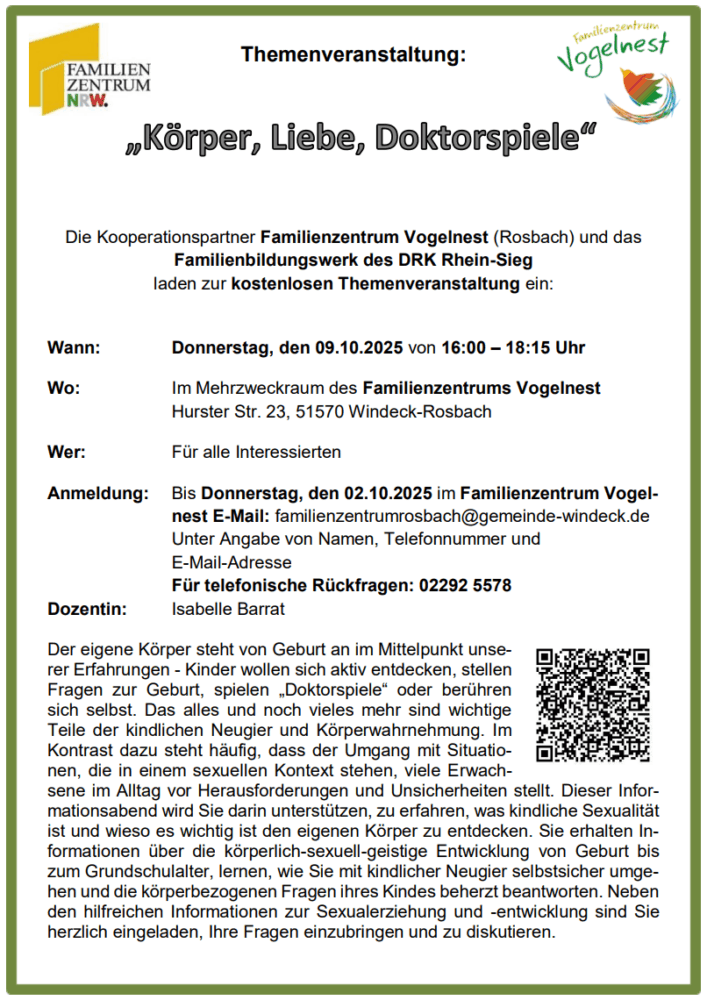 Familienzentrum Vogelnest Themenveranstaltung: Körper, Liebe, Doktorspiele